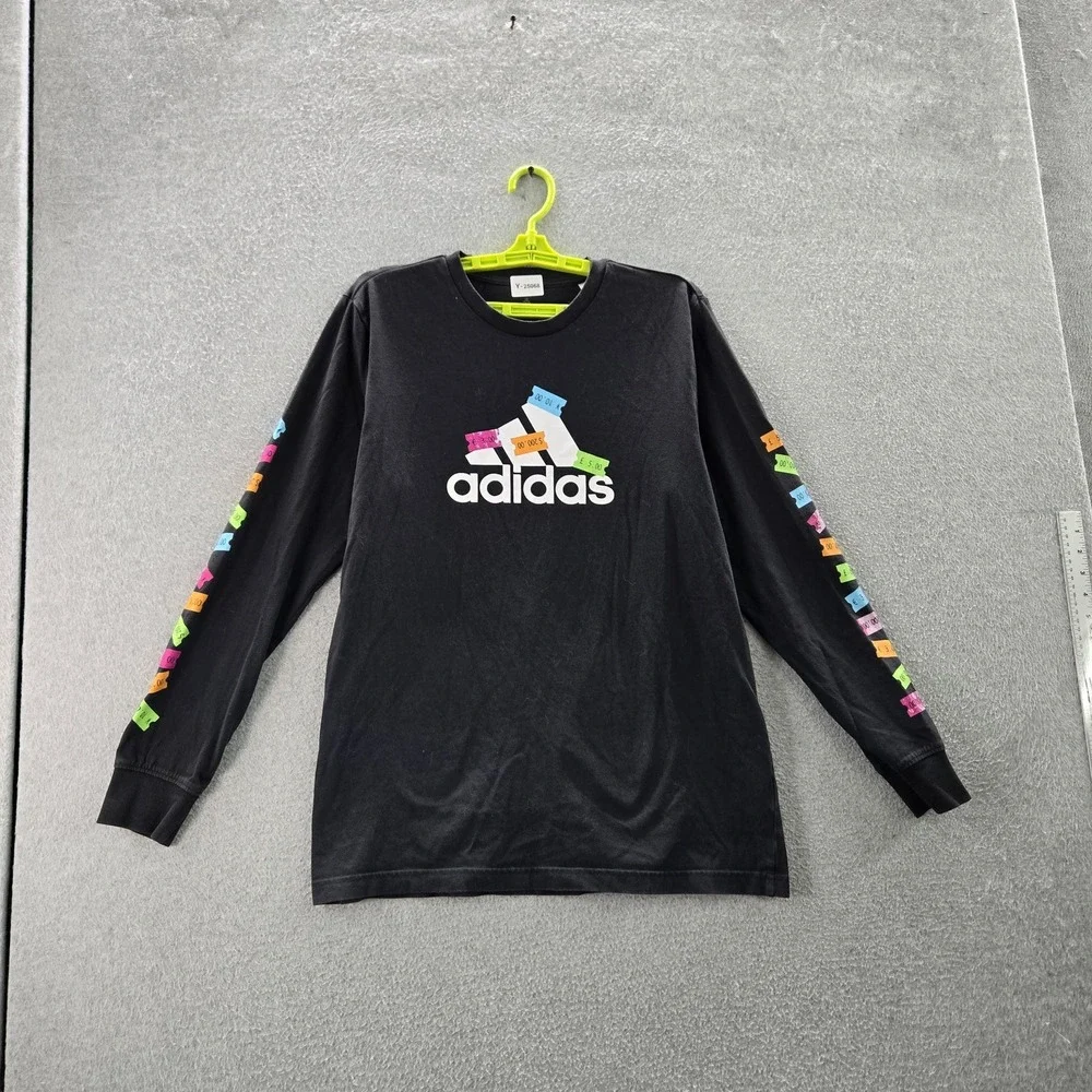 Adidas Men Shirt M Black Nutrition‎ Facts Trefoil Logo Graphic Print Long Sleeve